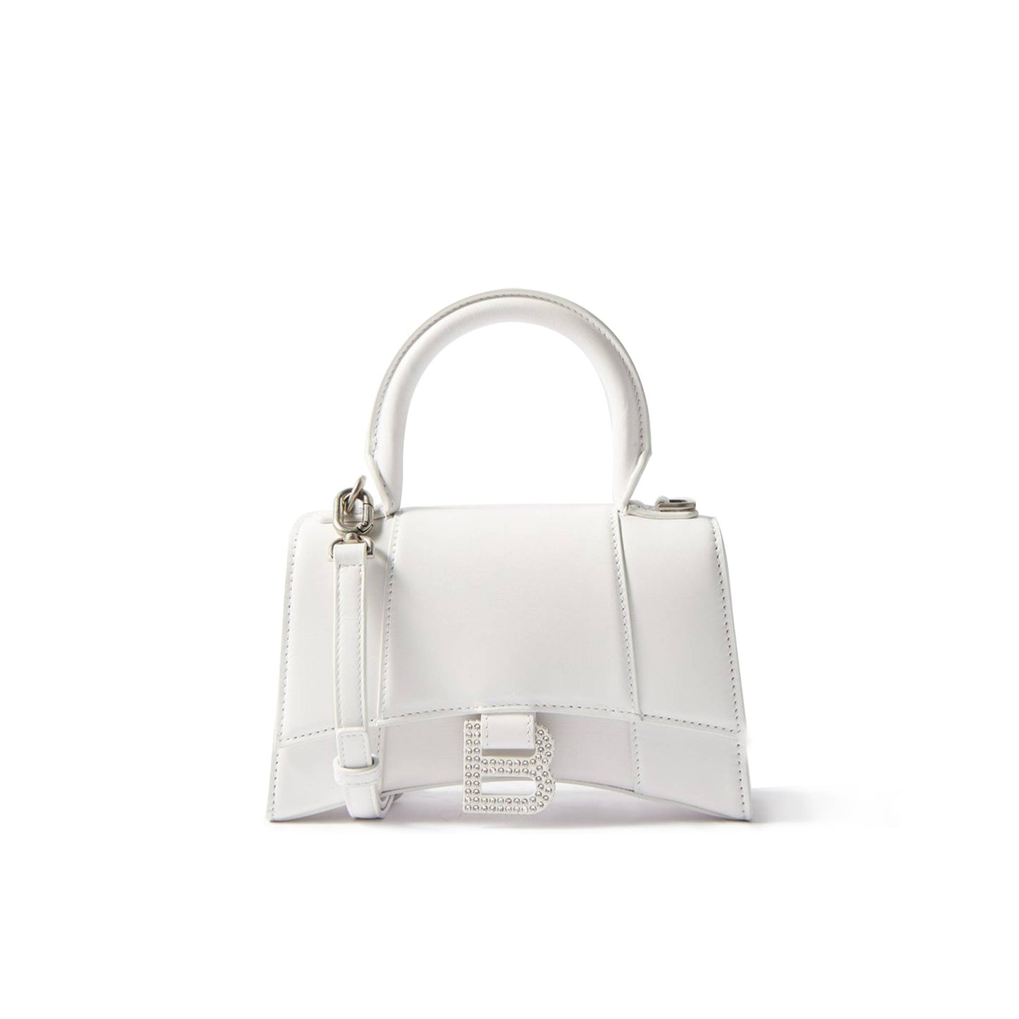 Ba*len*cia*ga white hourglass xs crystal-logo leather bag matchesfashion us (19*11.5*7.5cm)