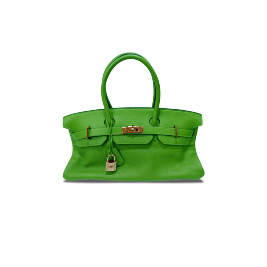 H**mes shoulder birkin 42 togo leather bamboo green gold buckle bag 78603232 (42*21*16cm)
