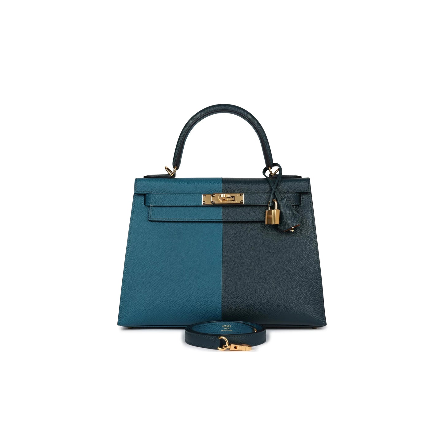 H**mes kelly sellier 28 casaque vert cypres and vert bosphore epsom gold hardware (28*22*10cm)
