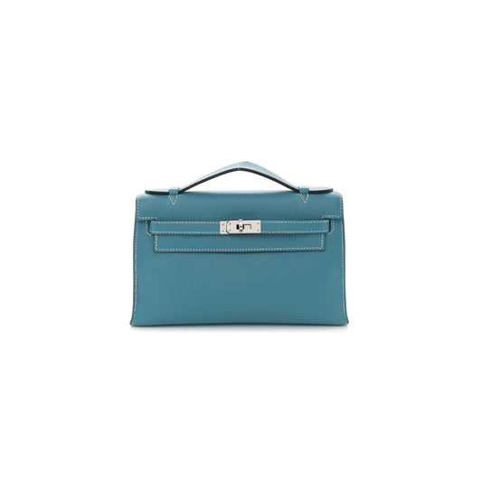 H**mes swift kelly pochette clutch blue jean (22*14*7cm)