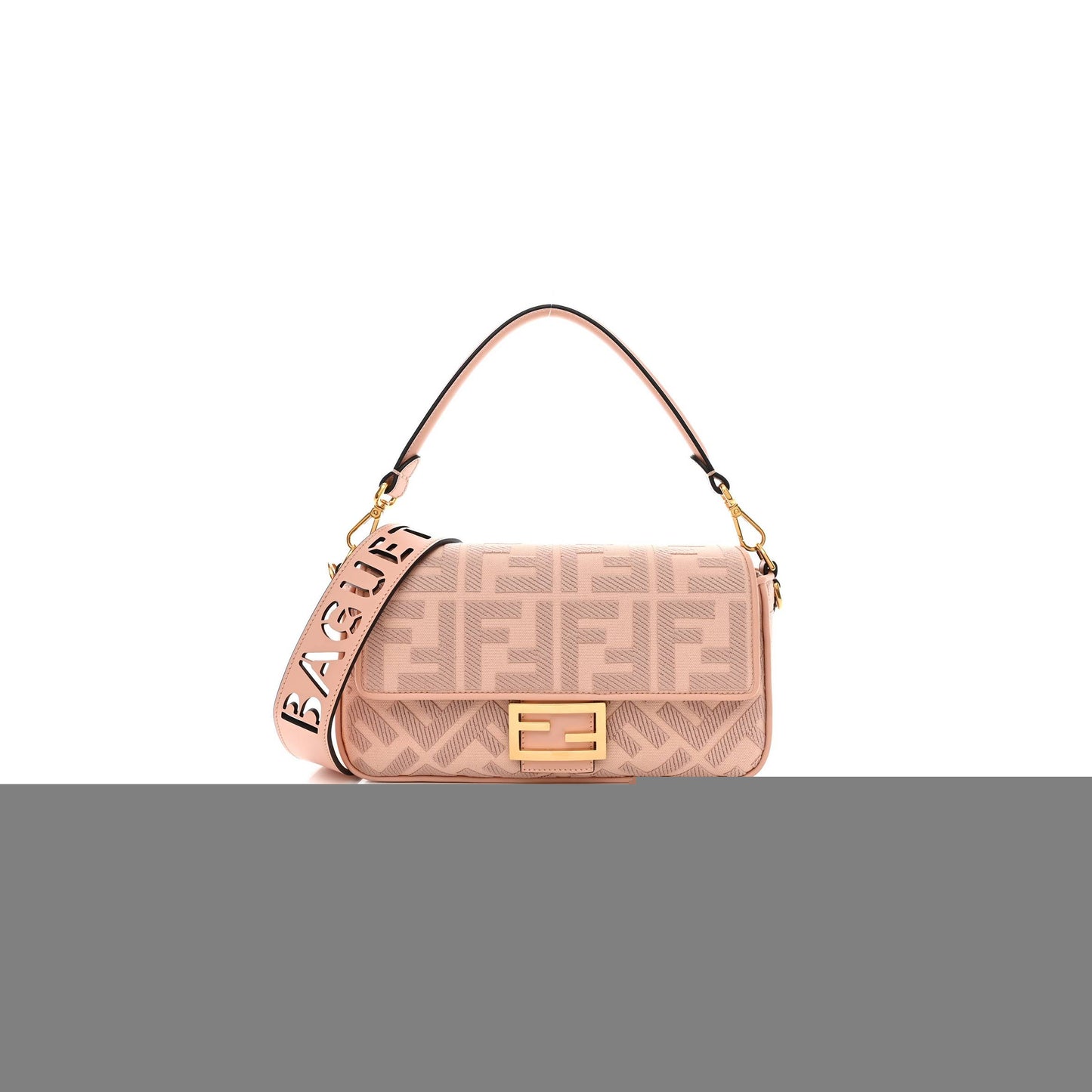 F**di canvas vitello king extra strap ff embroidered baguette baby pink (27*15*6cm)