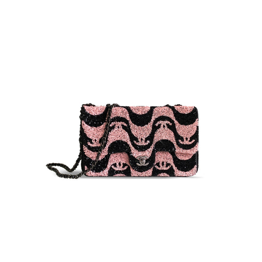 Ch*el sequins pink & black flap bag a01112 (25*15*6cm)