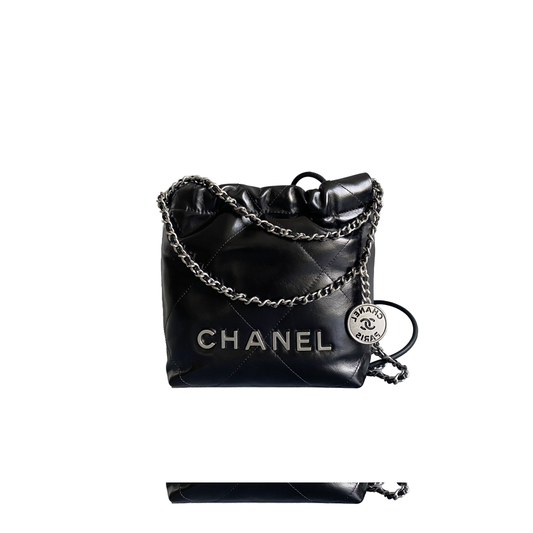 Ch*el master black quilted calfskin mini 22 bag silver hardware as3980 (20*19*6cm)