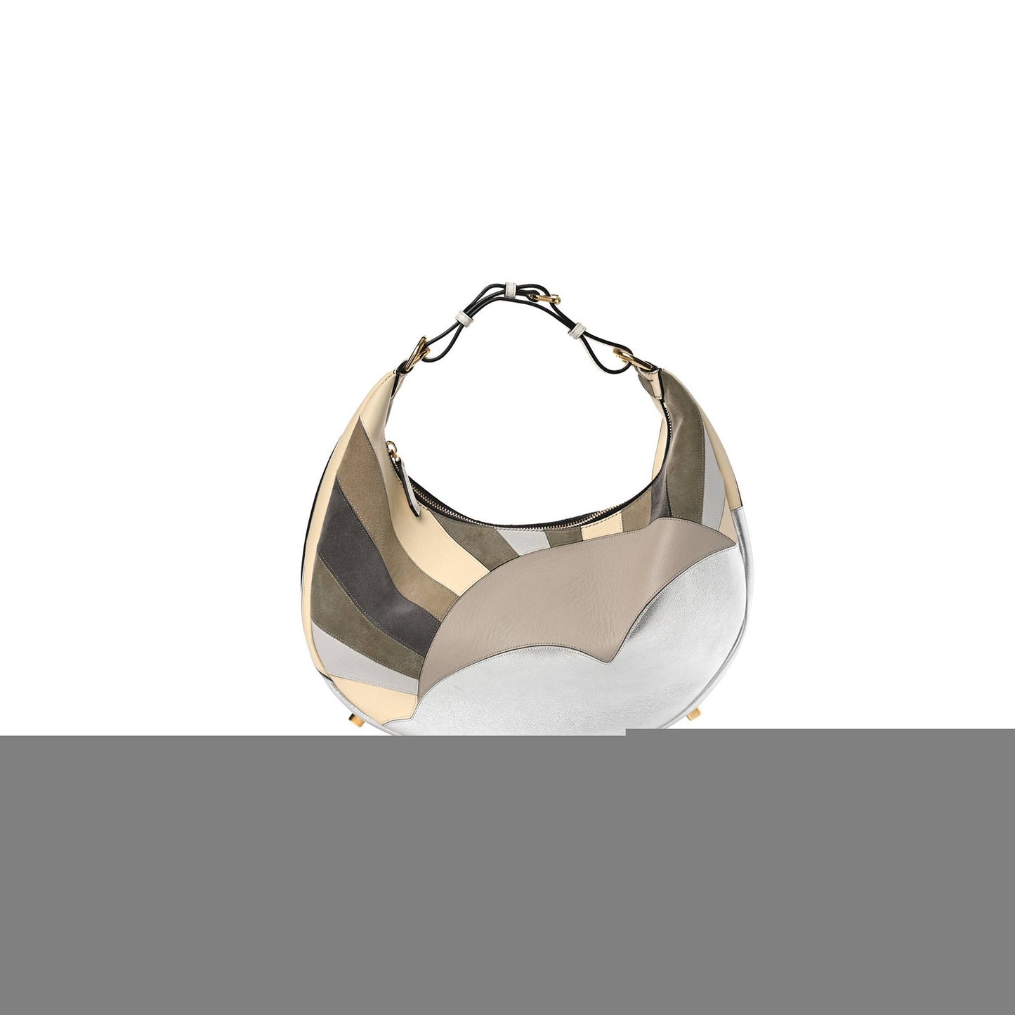 F**di vitello seta goatskin suede sun cloud inlay medium F**digraphy hobo bag multicolor white ice (28*20*11cm)