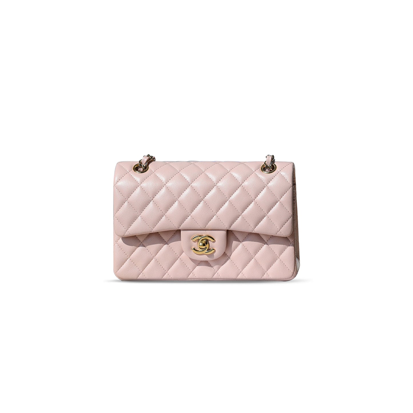 Ch*el pink quilted calfskin small double flap gold hardware a01113 (23*14.5*6cm)