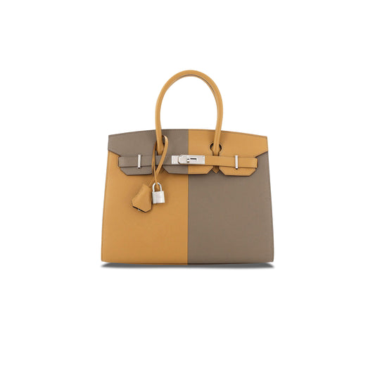 H**mes birkin 25 epsom elephant grey and sesame with florida blue interior silver buckles h028367cc03 (25*18*13cm)