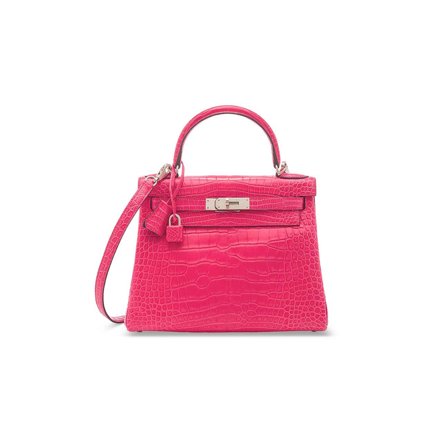 H**mes master pink alligator retournÉ kelly 25 with palladium hardware (25*17*7cm)