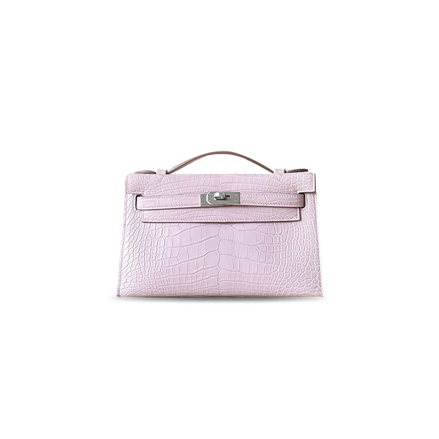 H**mes MASTER MINI KELLY POCHETTE CLUTCH ALLIGATOR MAUVE PALE PALLADIUM HARDWARE (22*14*7cm)