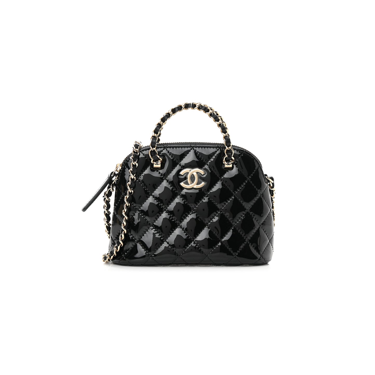 Ch*el master patent calfskin quilted shiny coco clutch with chain black (16*11*5.5cm)