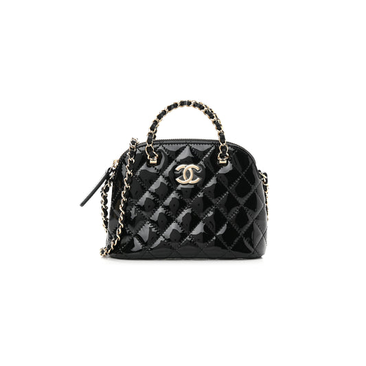 Ch*el master patent calfskin quilted shiny coco clutch with chain black (16*11*5.5cm)