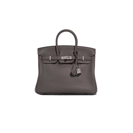 H**mes birkin 25 swift leather pewter grey silver buckle bag h049362ck10 (25*20*13cm)