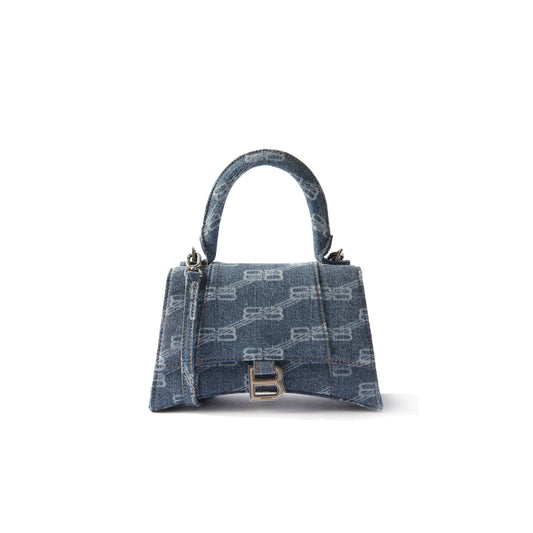 Ba*len*cia*ga blue hourglass monogrammed denim bag matchesfashion us (22.5*13.4*9.5cm)