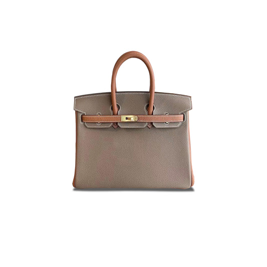 h**mes birkin 25 out door leather elephant gray G01den brown 9768963 (25*20*13cm)