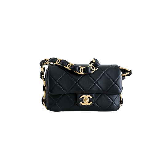 Ch*el double c thick chain cover mini black as5174 (17*12*4.5cm)