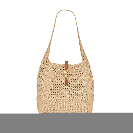 Y*L hobo raffia bag in crochet and smooth leather 690941gaaar2080 (37*30*14cm)