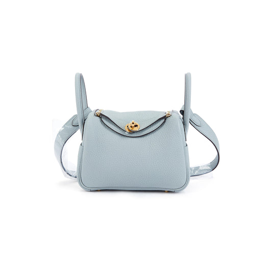 H**mes BLEU GLACIER CLÉMENCE MINI LINDY II GOLD HARDWARE H085956CC8U (19*13*9.5cm)
