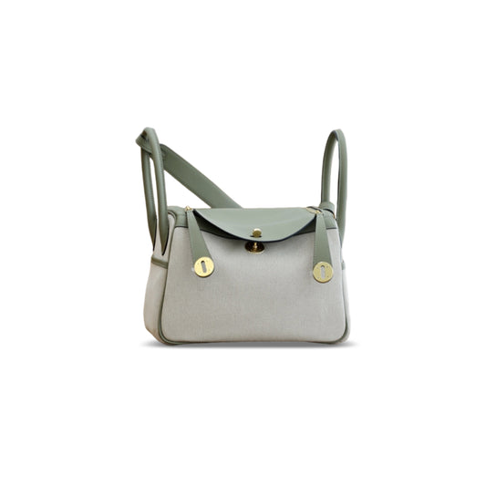 H**mes LINDY 26 BAG CANVAS AND LEATHER GOLD HARDWARE (26*18*12cm)