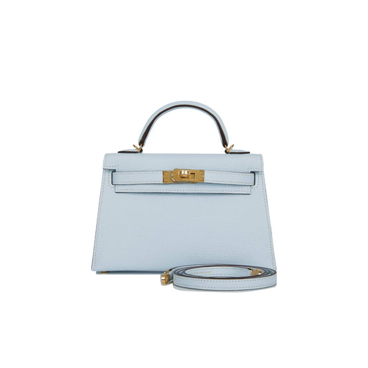 H**mes mini kelly sellier 20 bleu brume chevre gold hardware (19*12*5.5cm)