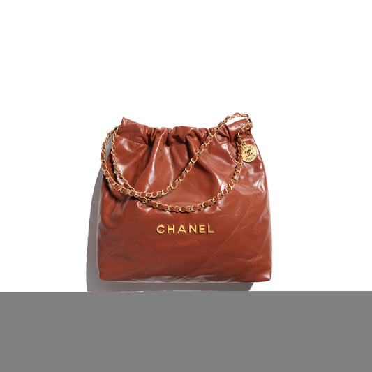 Ch*el 22 handbag shiny calfskin & gold-tone metal brown as3261  (42*39*8cm)