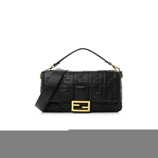 F**di nappa ff 1974 embossed large baguette black (32*20*6cm)