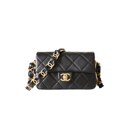 Ch*el double c thick chain cover medium black (21*14*7cm)