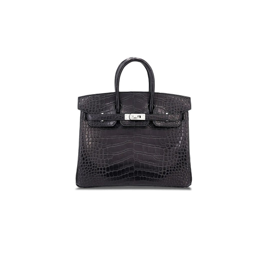H**mes master birkin 25 matte crocodile leather silver buckle h055177cc89 (25*20*13cm)