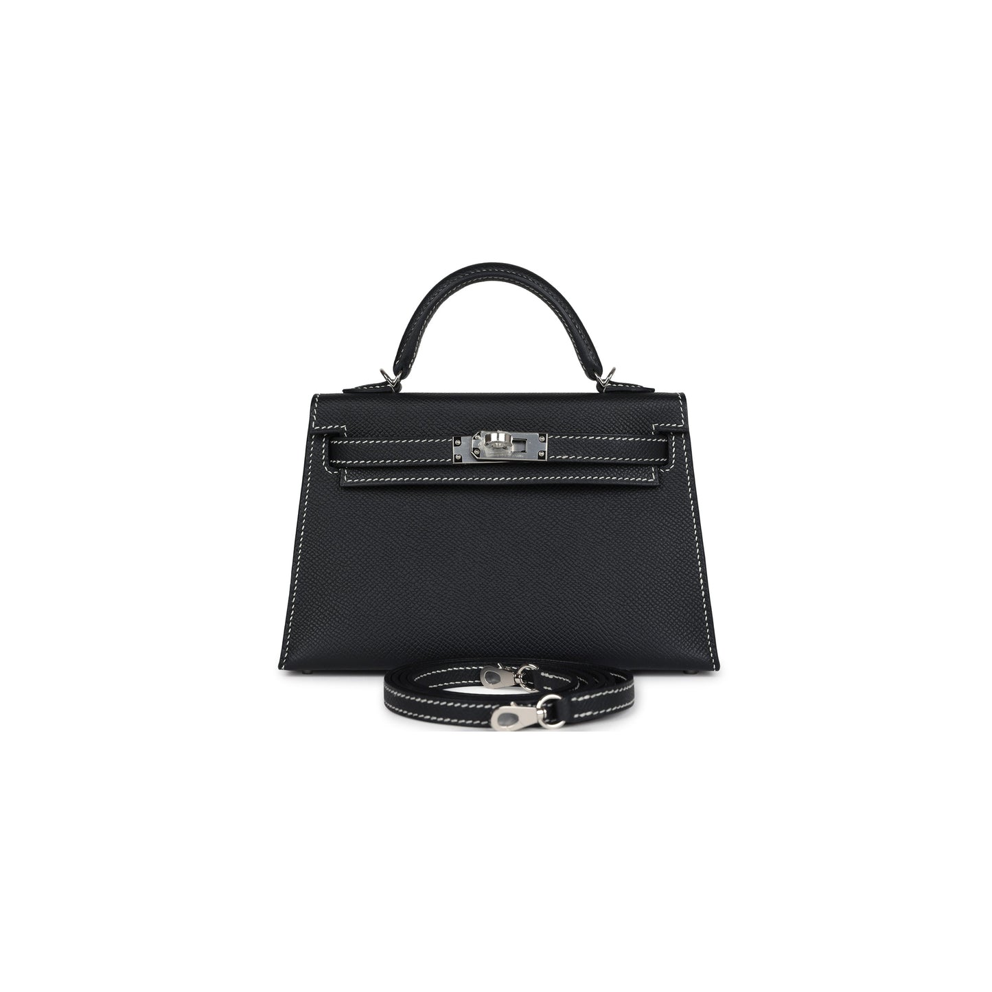 H**mes master mini kelly ii black verso epsom palladium hardware (19*12*5.5cm)