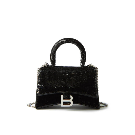 Ba*len*cia*ga black hourglass xs sequinned handbag matchesfashion us (19*12.1*7.6cm)