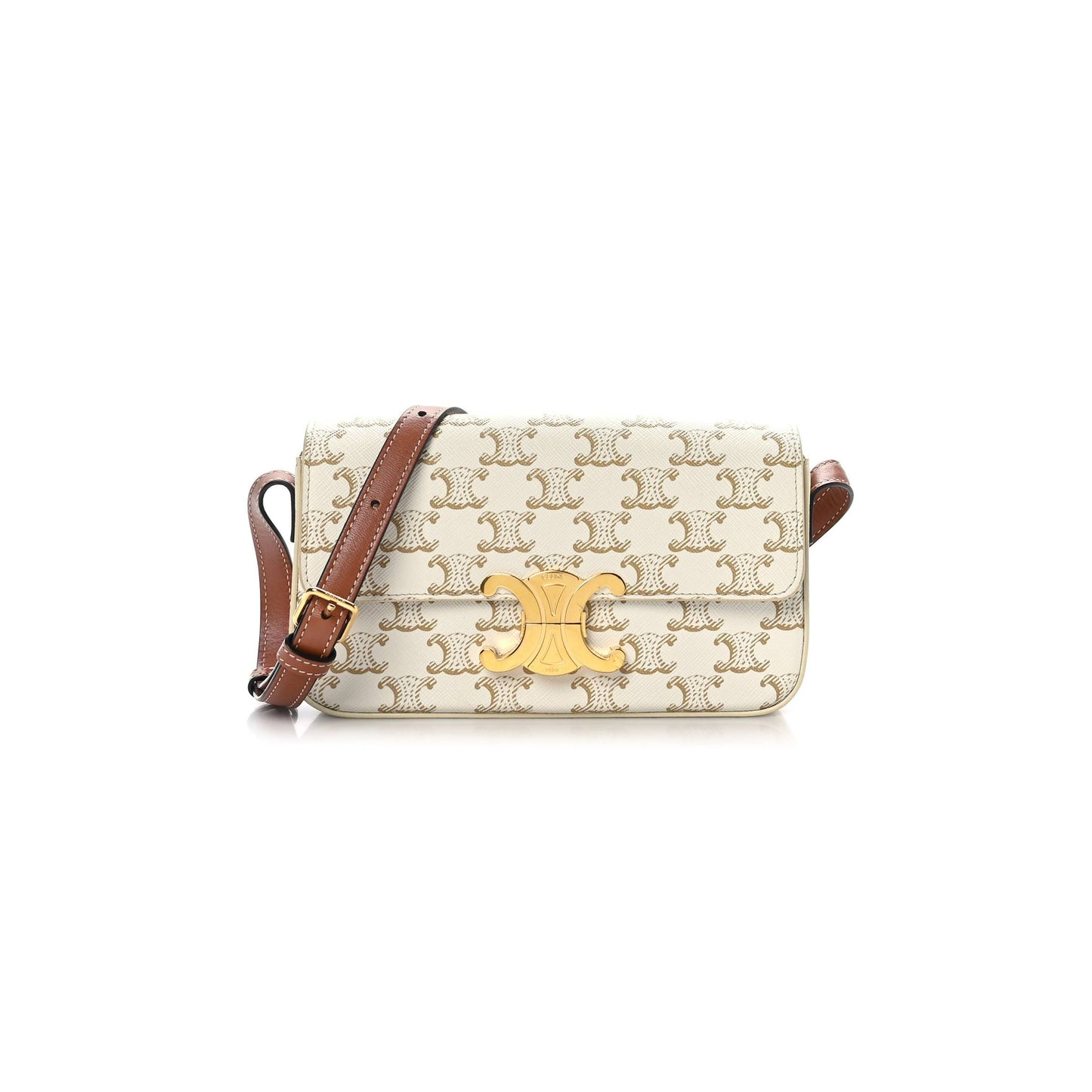 Ce**e canvas calfskin triomphe shoulder bag white (21*11*5cm)