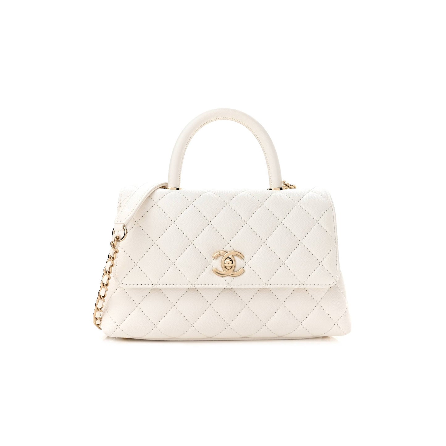 Ch*el caviar quilted mini coco handle flap white gold hardware (23*15*9cm)