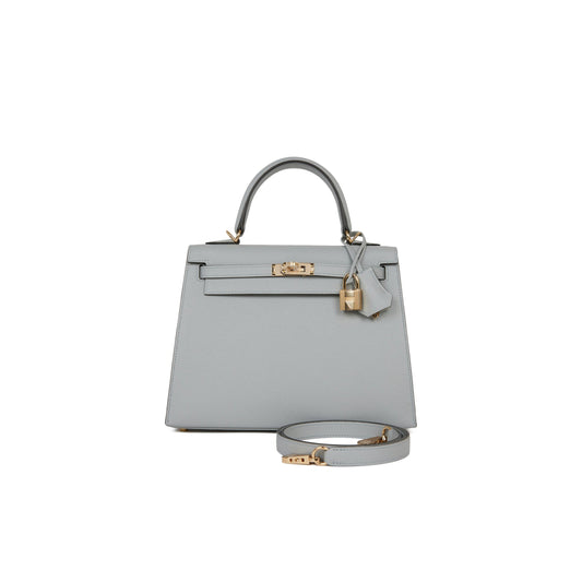 H**mes special order (hss) kelly sellier 25 bleu glacier verso epsom permabrass hardware handmade (25*17*7cm)