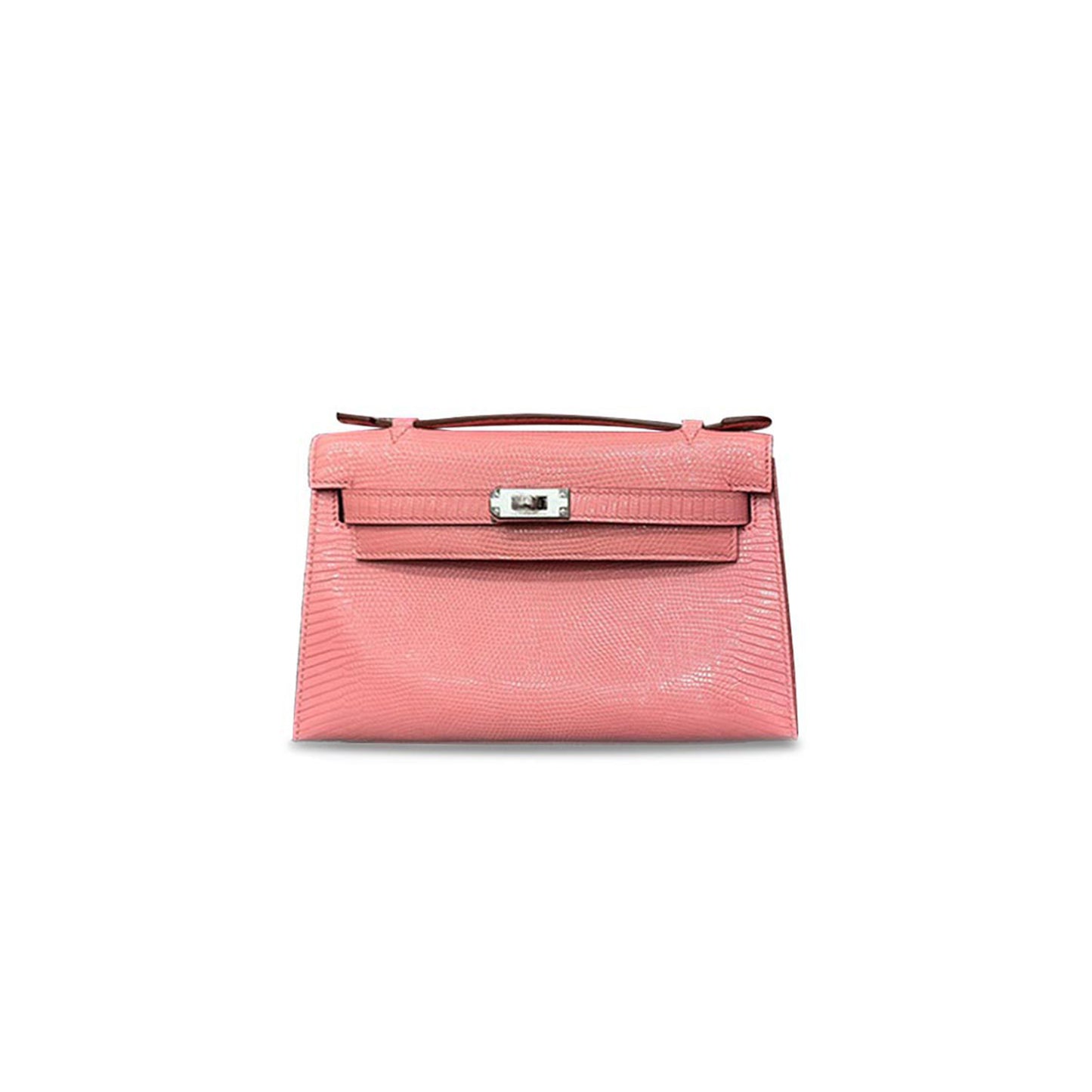 H**mes master mini kelly pochette lizard skin 1q milkshake powder silver buckle (22*14*7cm)