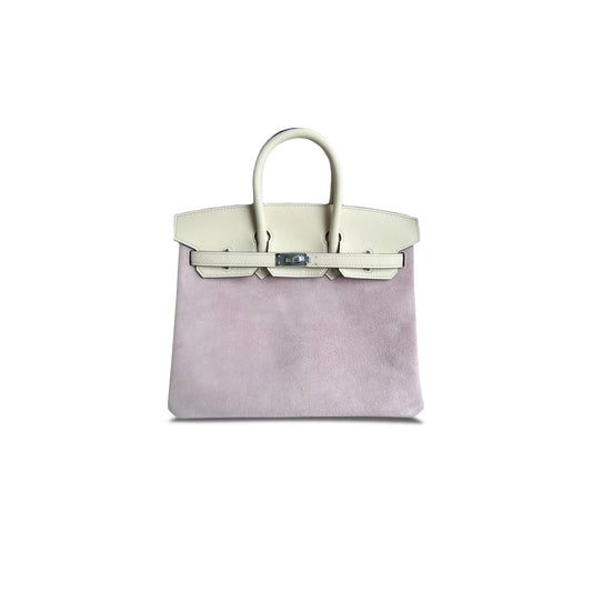 H**mes birkin 25 wisteria pink suede handbag 2440209 (25*20*13cm)