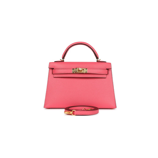 H**mes mini kelly ii sellier rose azalee chevre mysore gold hardware (19*12*5.5cm)