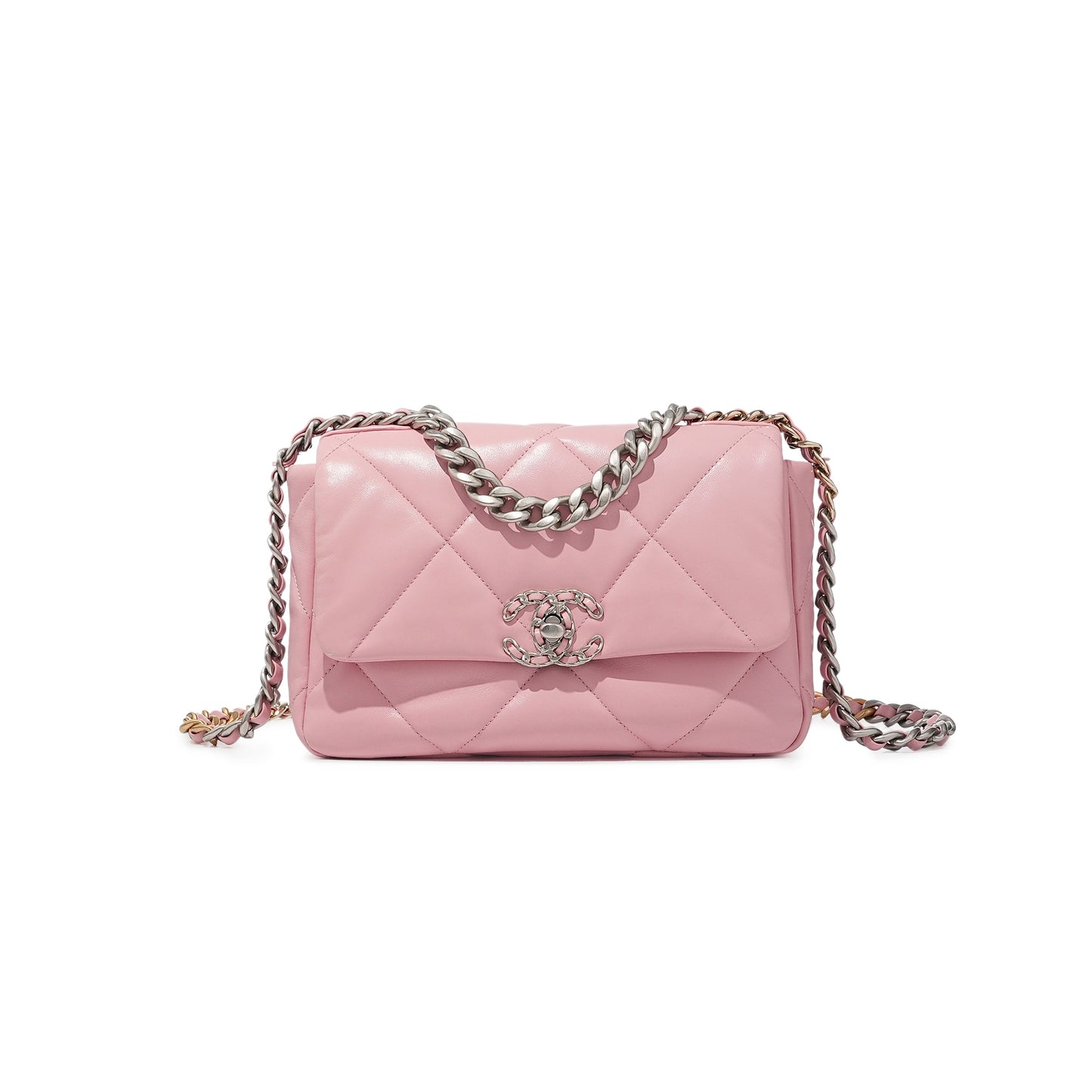 Ch*el baby pink quilted lambskin 19 flap bag pale gold and ruthenium hardware as1160 (26*16*9cm)