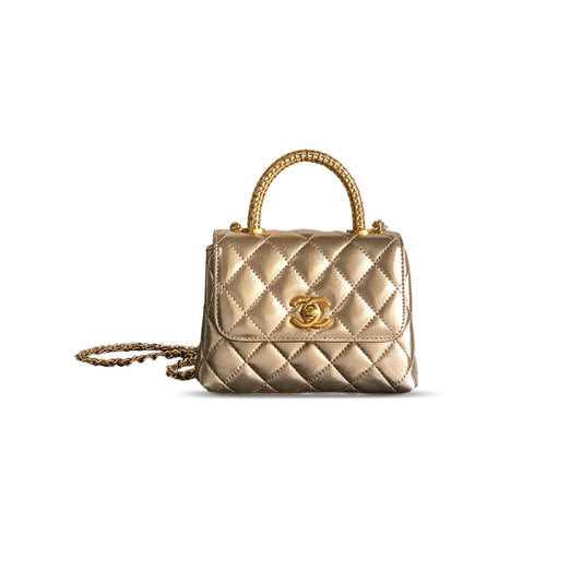 Ch*el 25a calfskin quilted top handle flap bag 103720 (14*11.5*5.5cm)