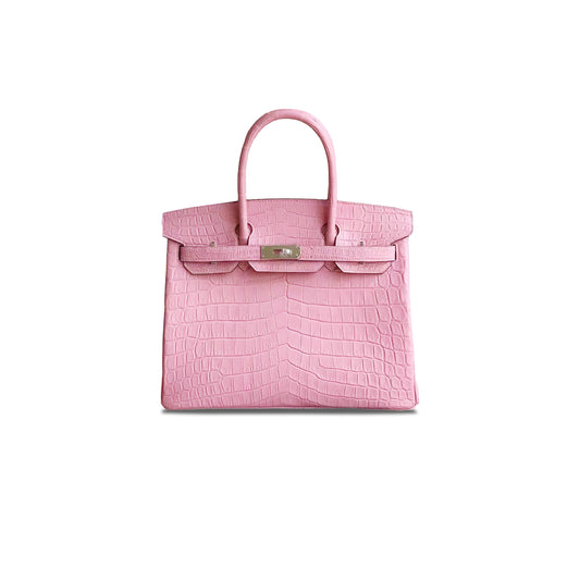 H**mes master birkin 20 cherry blossom matte crocodile leather silver buckle bk25k4swss (20*16*11cm)
