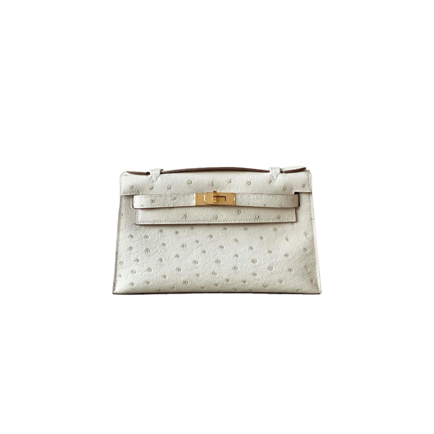 H**mes master mini kelly glacier white ostrich leather gold buckle (22*14*7cm)