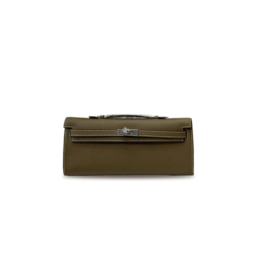 H**mes kelly wallet etoupe grey epsom leather palladium plated hardware (31*14*3cm)