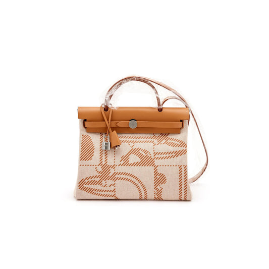 H**mes GOLD VACHE HUNTER AND TOILE BRIDES DE GALA HERBAG 31 PALLADIUM HARDWARE (31*26*11.5cm)