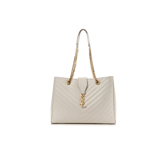 Y*L chevron leather classic monogram shopping tote white 1466144 (33*22*15cm)