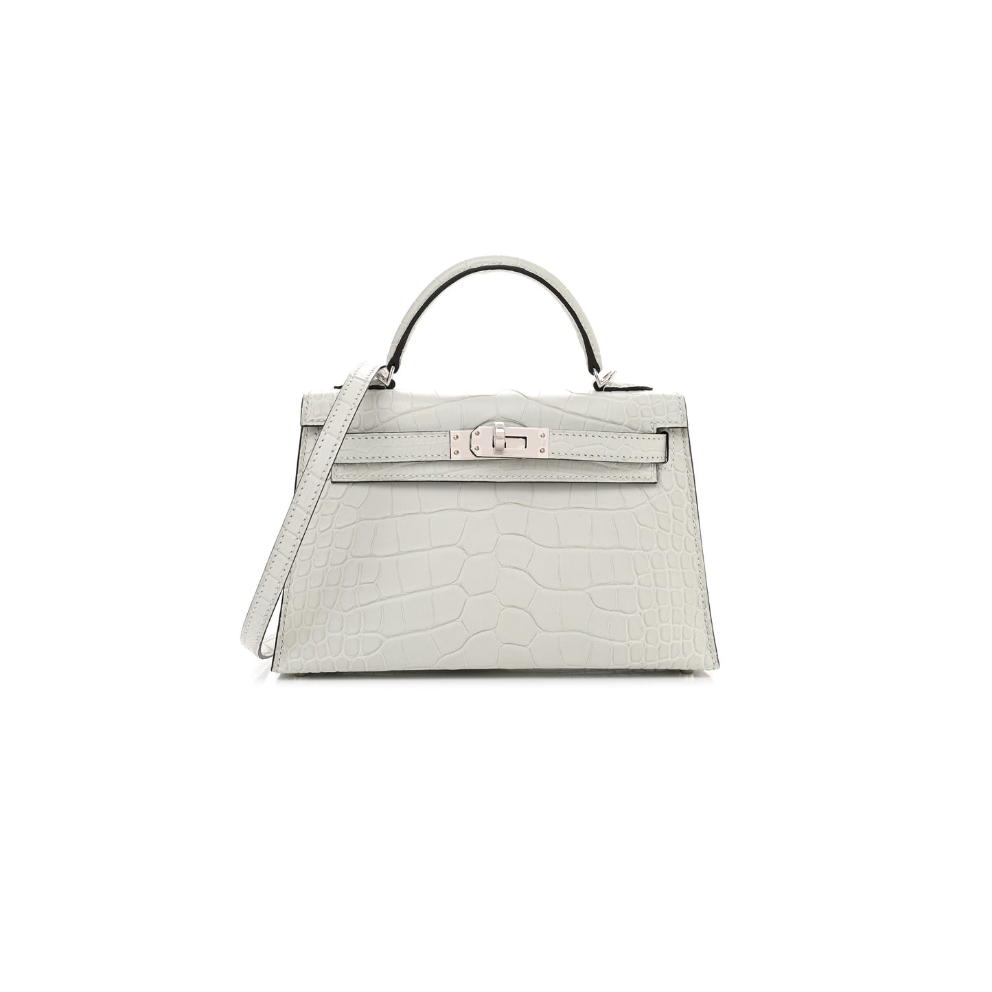 H**mes master matte alligator mini kelly ii sellier gris neve (19*12*5.5cm)