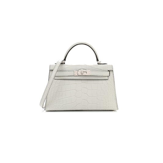 H**mes master matte alligator mini kelly ii sellier gris neve (19*12*5.5cm)
