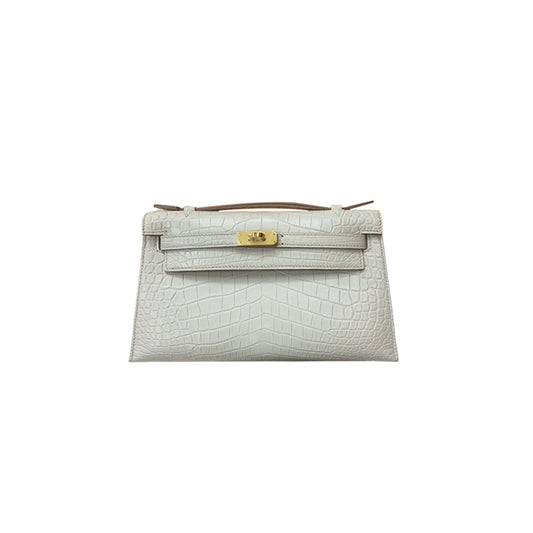 H**mes master kelly mini crocodile milkshake platinum buckle (22*14*7cm)