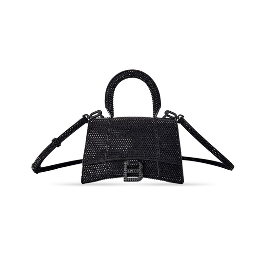 Ba*len*cia*ga women''s hourglass handbag xs with rhinestones black 5928331s4cy8210 (18.8*13*7.9cm)