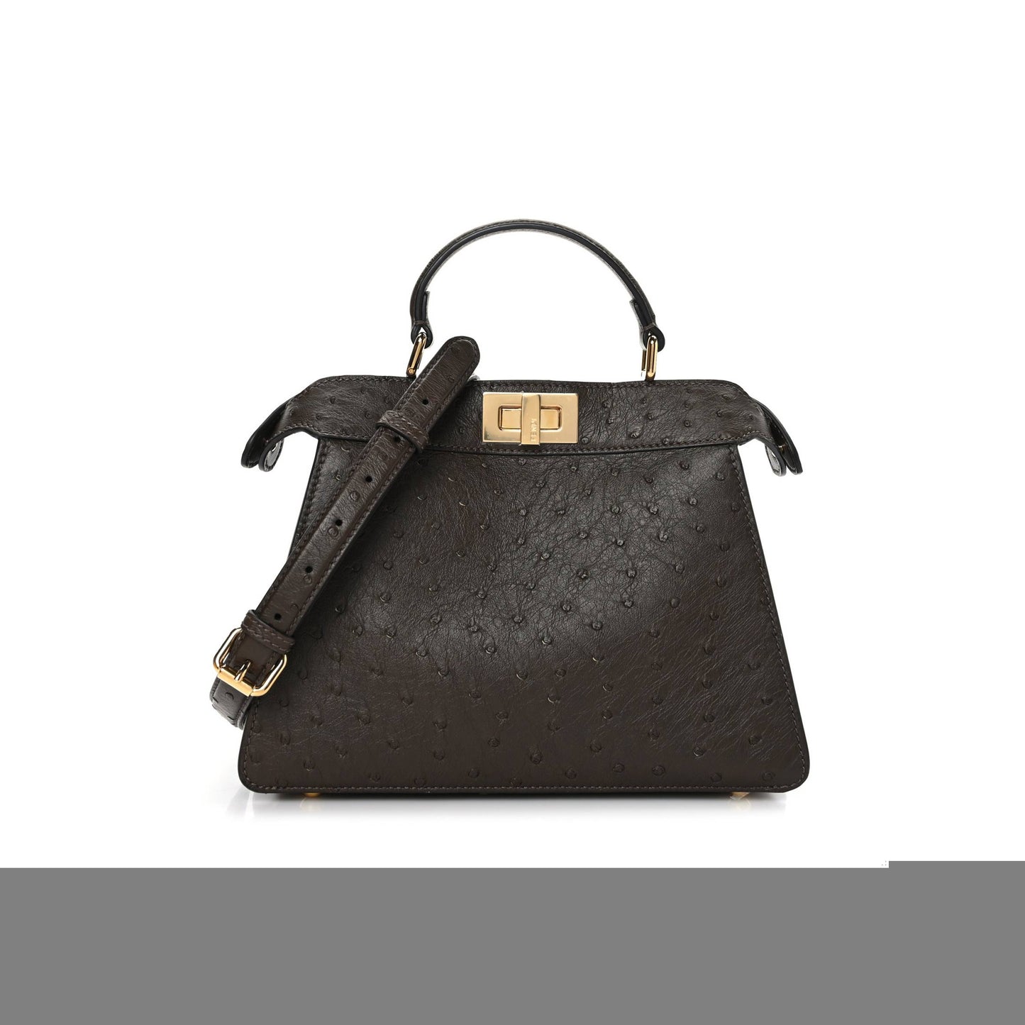 F**di ostrich shiny nappa small peekaboo i see u satchel dark brown (27*20*11cm)