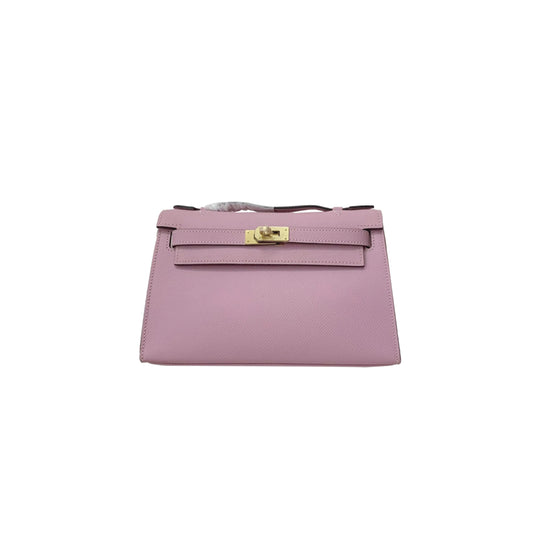 H**mes mini kelly generation epsom leather mallow purple gold buckle (22*14*7cm)