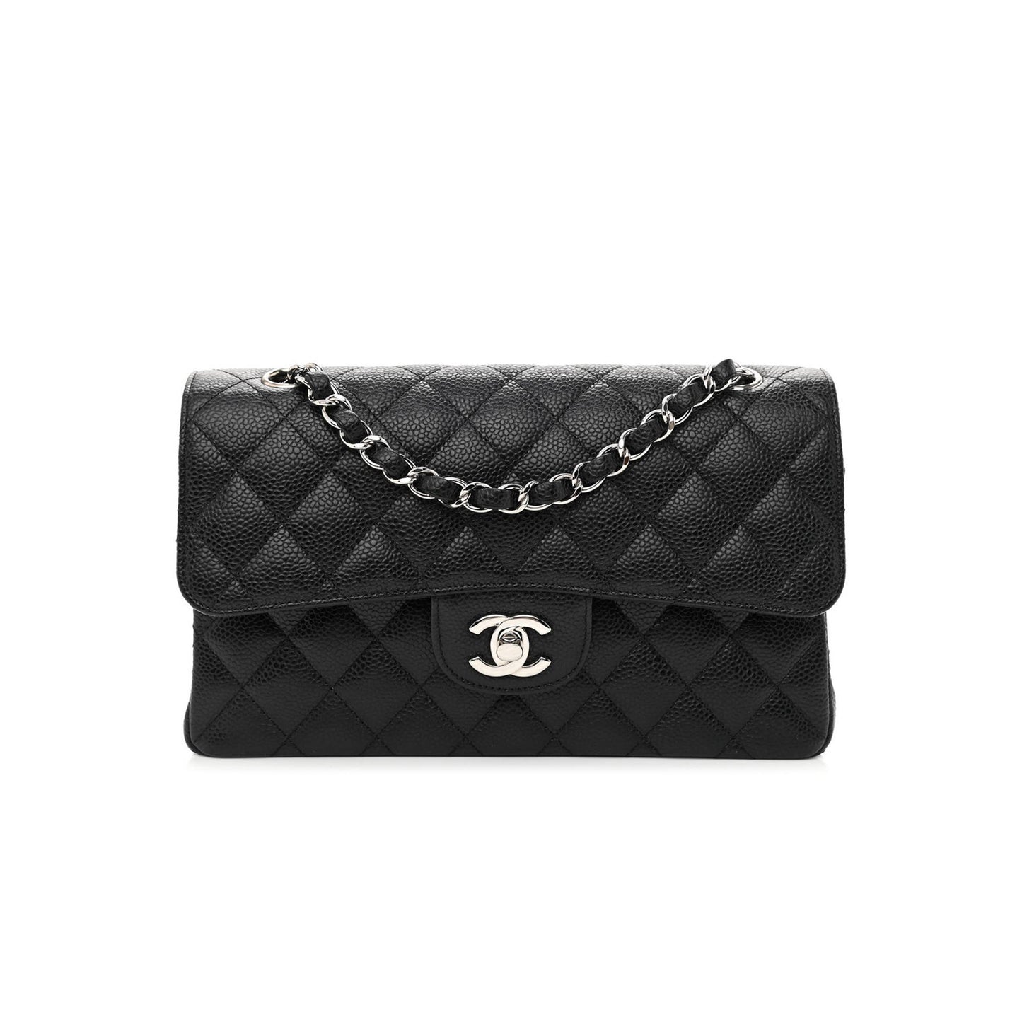 Ch*el caviar quilted small double flap black silver hardware (23*14*6cm)