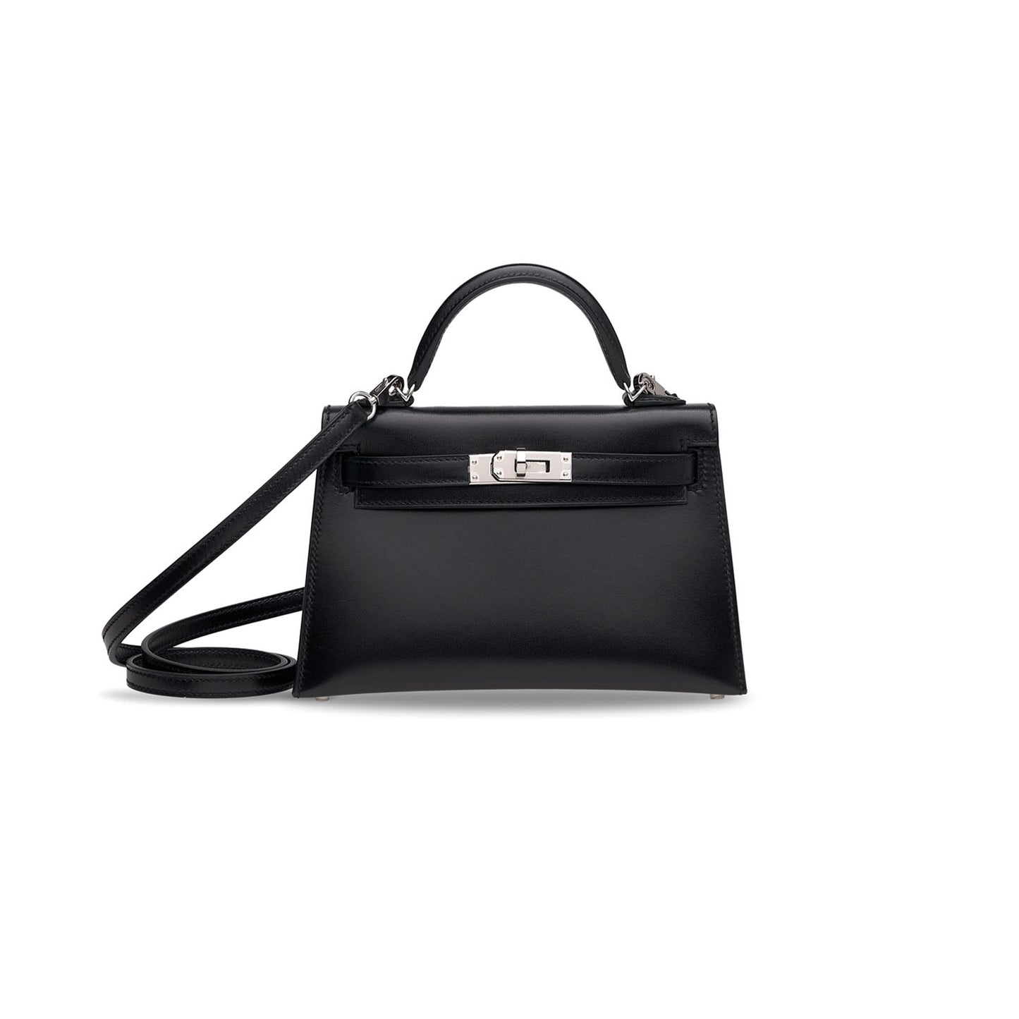 H**mes mini kelly ii box leather with palladium hardware (19*12*5.5cm)