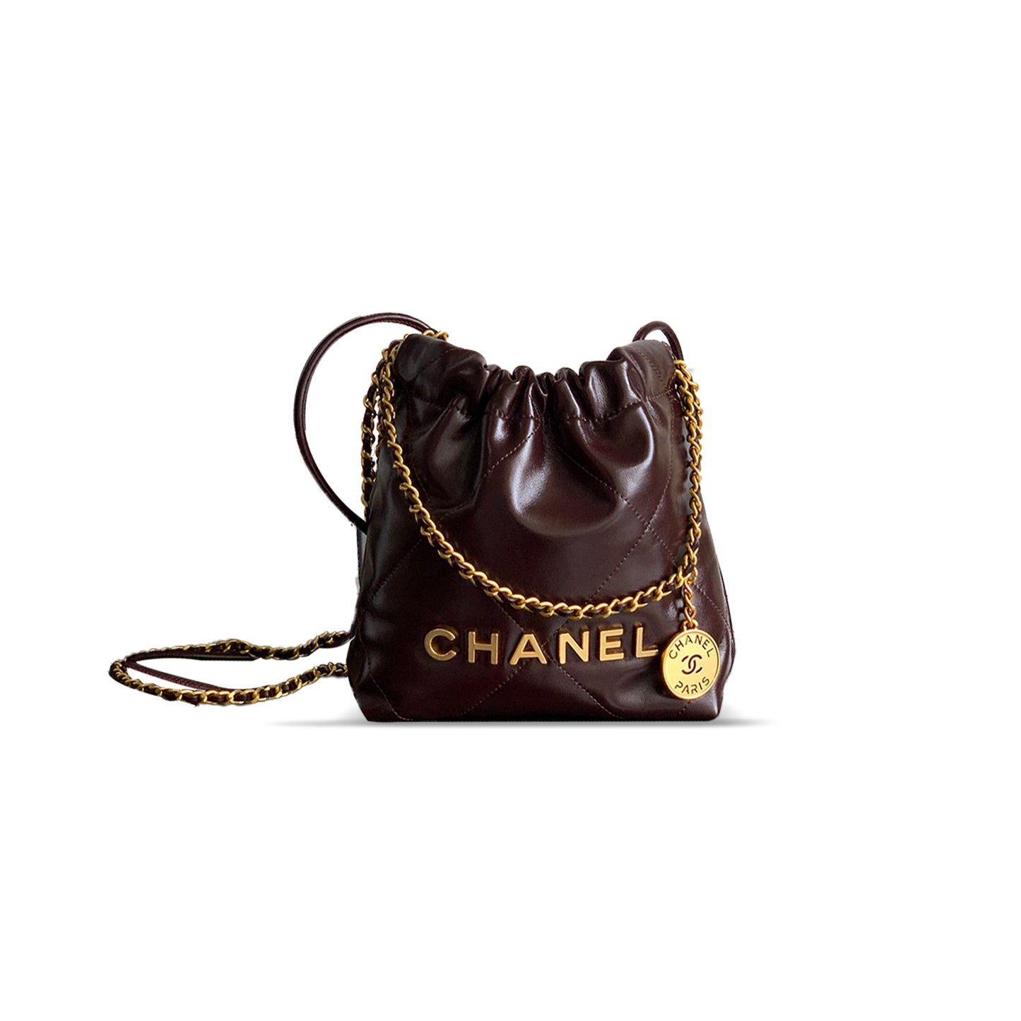 Ch*el mini 22 handbag shiny calfskin & gold-tone metal 254390 (23*18.5*6cm)